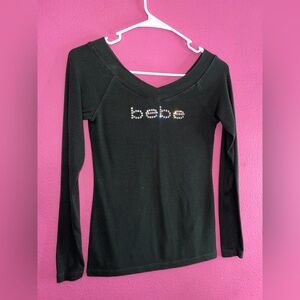 Dark Green Swarovski Crystal Long Sleeve “bebe” Top